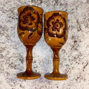 Pair of Floral Ethic Wooden Goblets